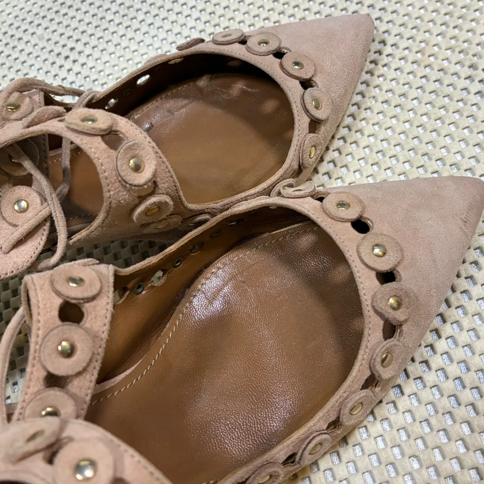 Aquazzura‎ Firenze Suede Leather Pointed Toe Lace Up Pumps Heels 39 (US 9) Tan Size 8 - Image 3