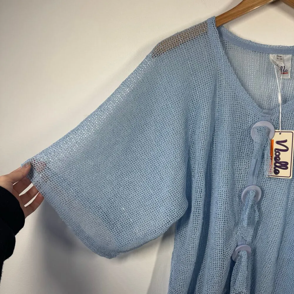 NOELLE Top Women OS Blue Sequin Mesh Crop Swim Cover Blouse Shirt Sheer Beach Size undefined - Image 2