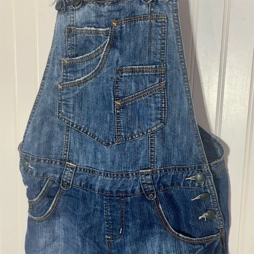 No Boundaries Juniors Denim Shortalls Overalls Shorts Size 13 Y2K Grunge 90s - Image 3