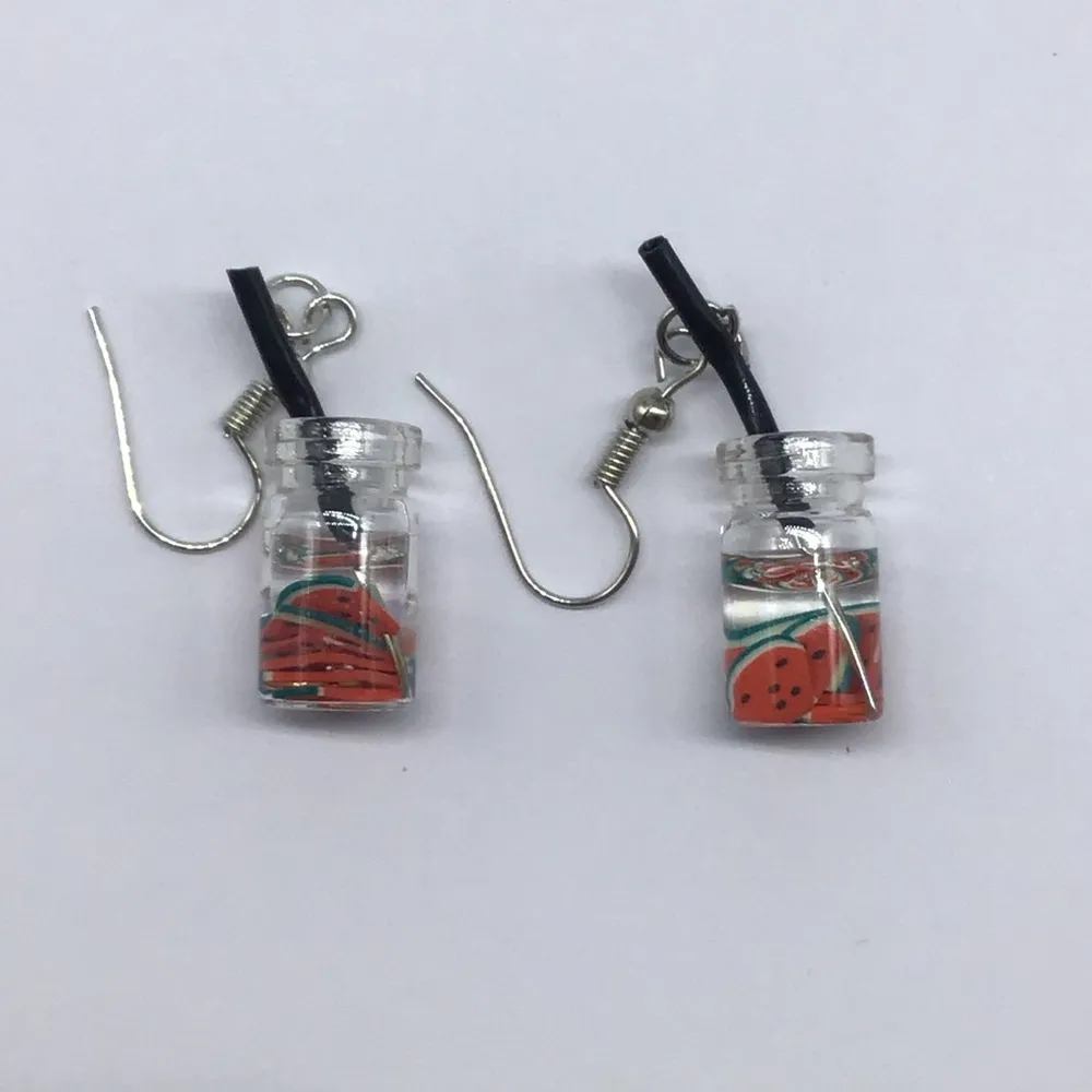 NEW watermelon water w/straw fashion earrings - Image 3