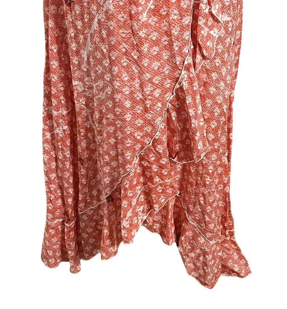 Poupette St Barth Joe Wrap Maxi Dress Women’s Size Small Floral Orange Ruffle - Image 3