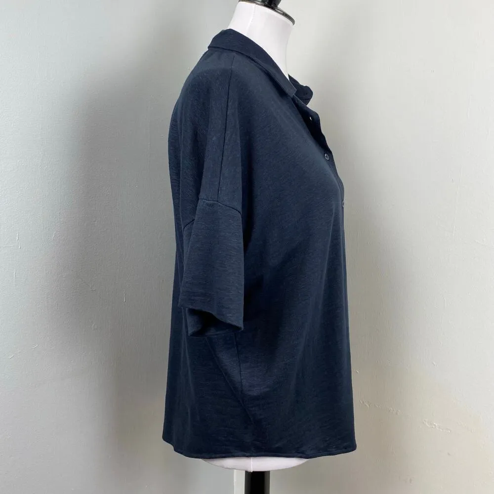 Majestic Filatures Blue Stretch Linen Short Sleeve Shirt Oversized XS - Image 3