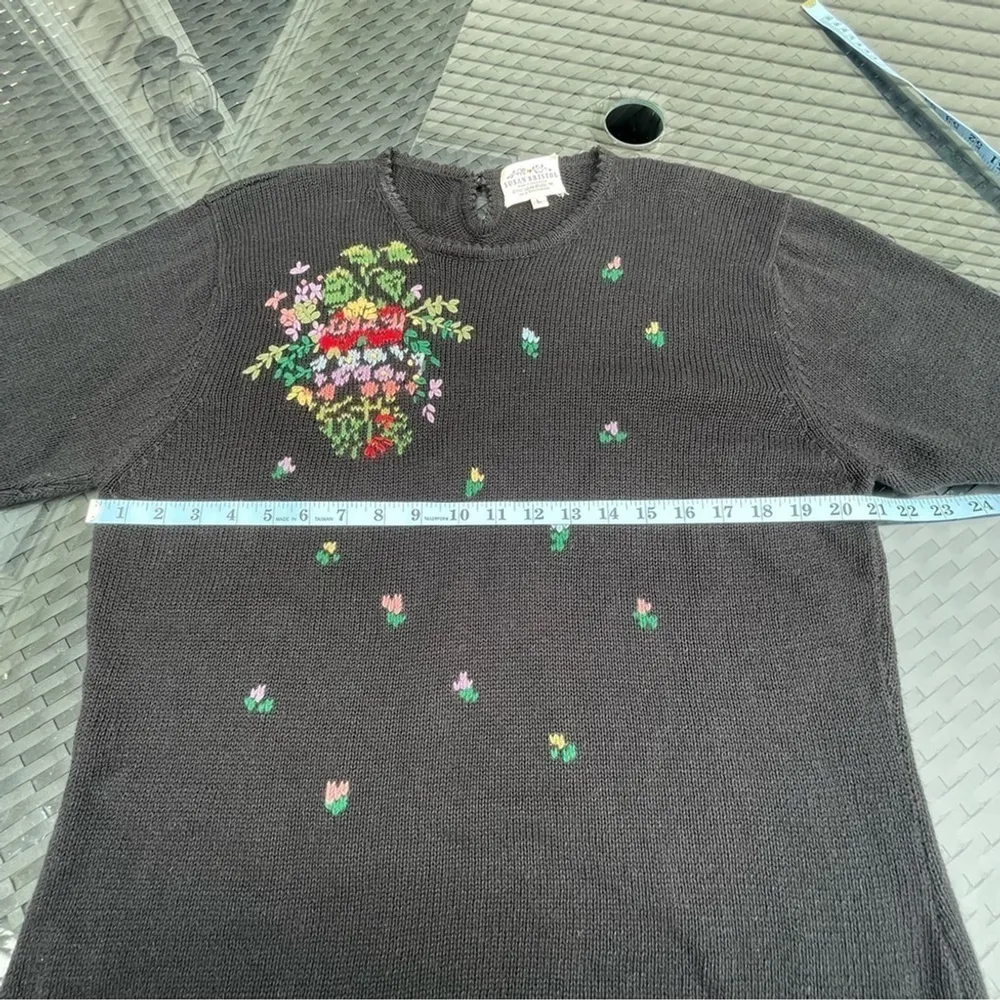 VINTAGE Susan Bristol hand Embroidered cotton blend knit short sleeves top Sz L - Image 7