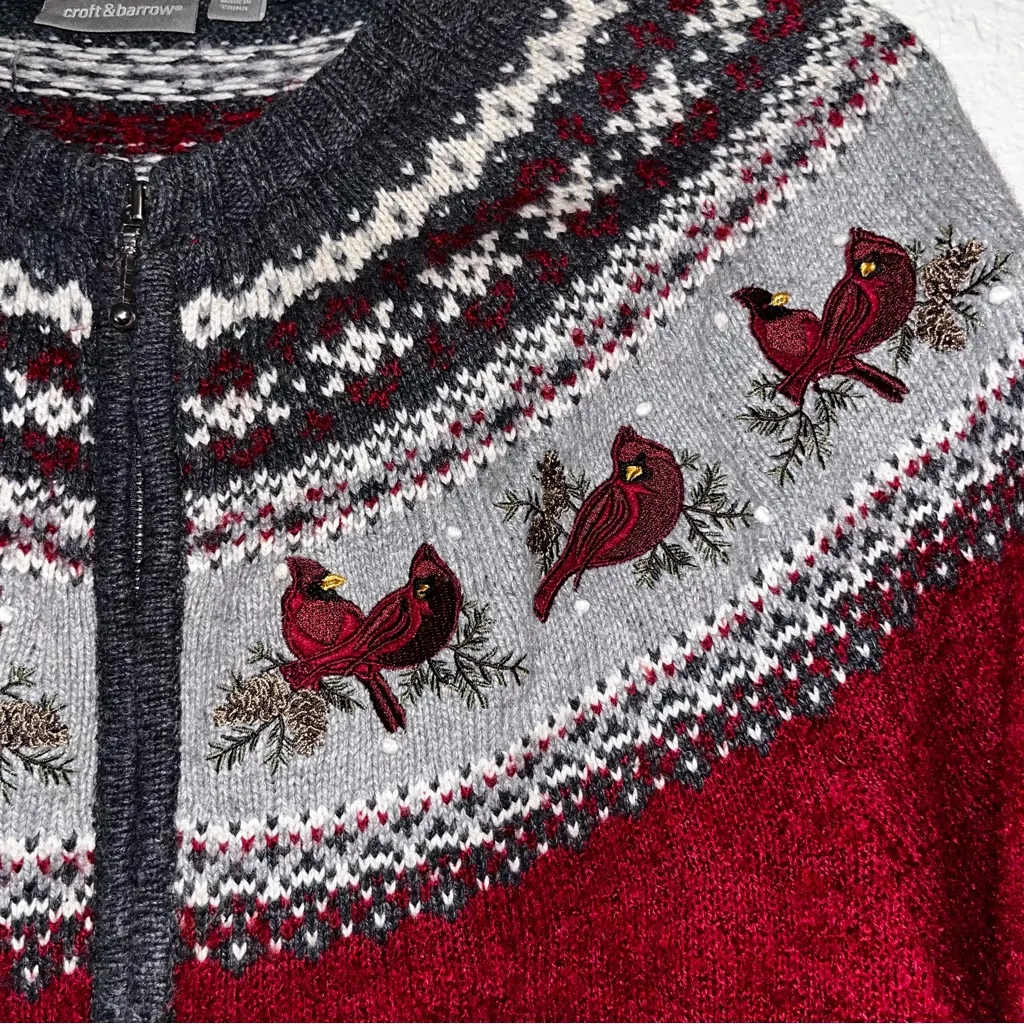 Vintage cardinal embroidered sweater cardigan • grandma’s favorite • 90s 80s Size XL - Image 5