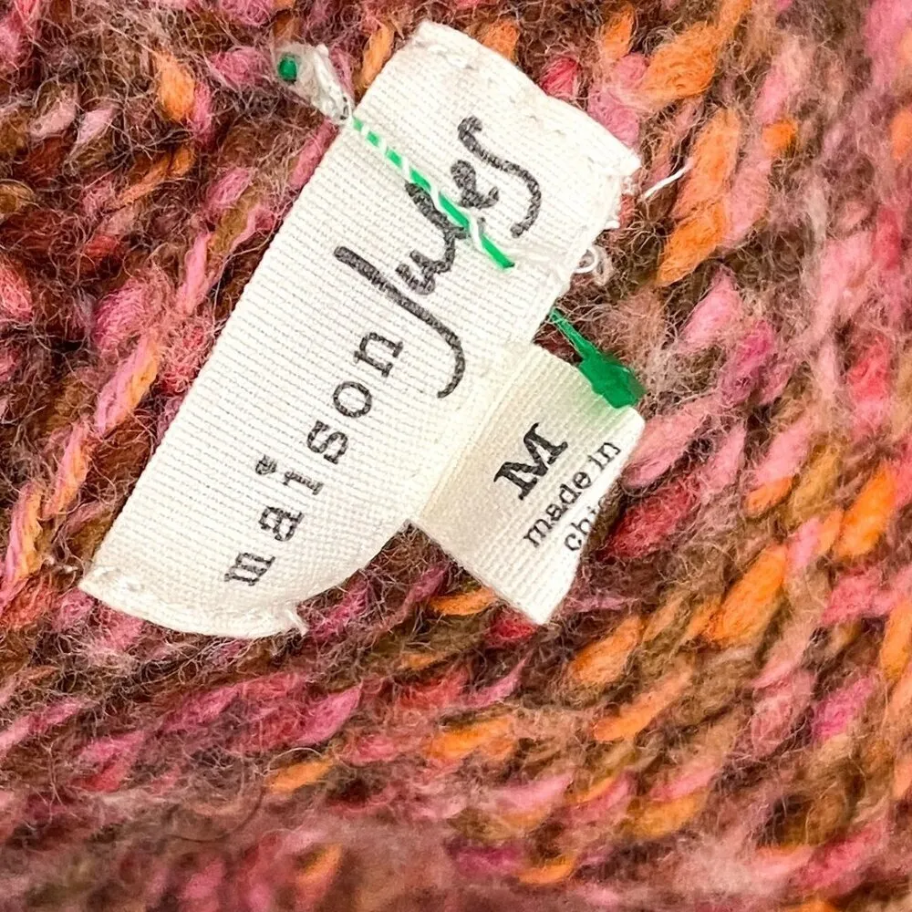 Maison Jules Wool Knit Cardigan Sweater Top Chunky Open Front Orange Pink - Image 7