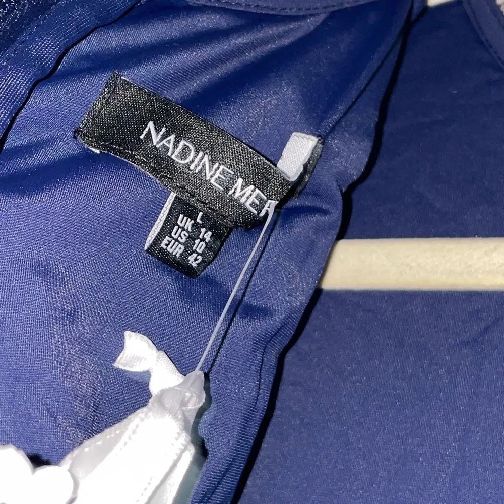 Nadine Merabi Misha Belted Long Sleeve Flare Jumpsuit Navy Blue Size L - Image 9