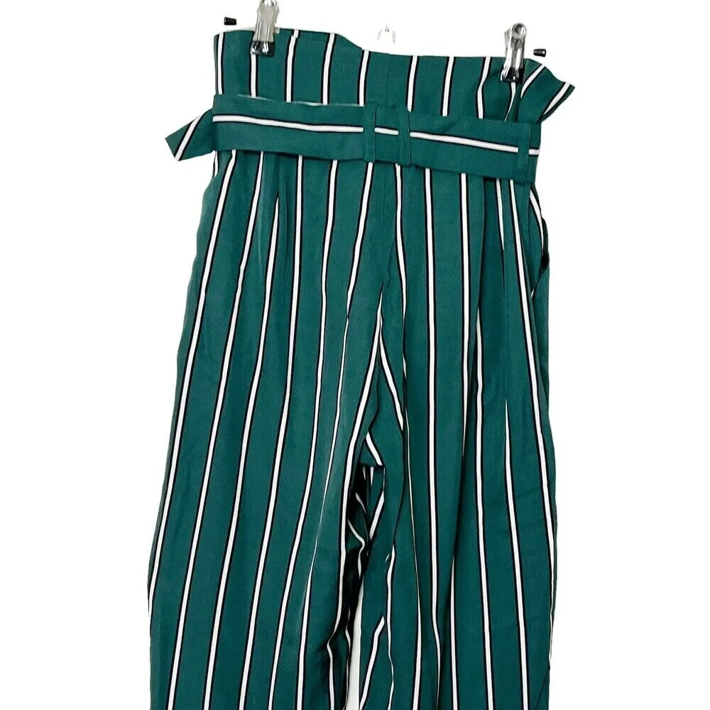 L'Academie Womens The Carla Pants Size Small Kelly Green Stripe Paperbag Waist - Image 6