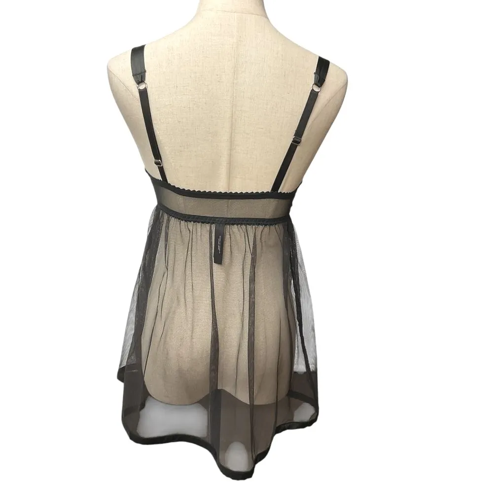 Victoria's Secret Underwire‎ Bra Babydoll Chemise Tie Front Sheer Black 34D - Image 6