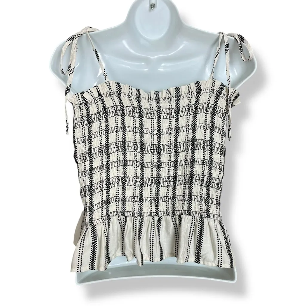 Loft Striped Poplin Smocked Cami Tank Top Shirred NWT Sz Medium Women Tie Straps - Image 5