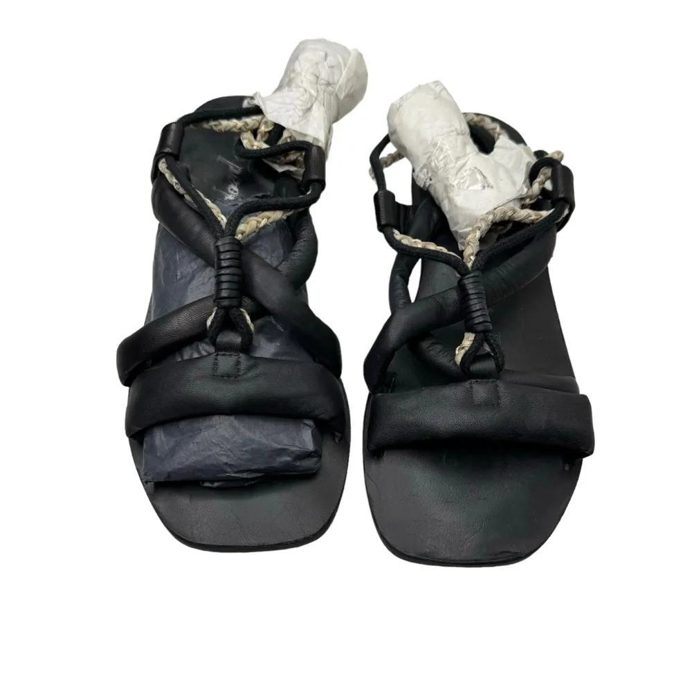 Free People Leather Wrap Sandal in Black and Cream 36.5 US 6.5 - Image 3