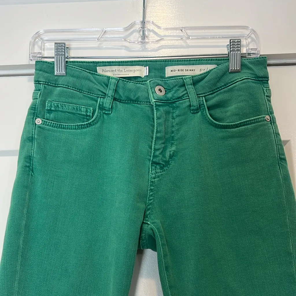 Pilcro and the Letterpress Emerald green mid-rise Skinny Jeans size 26. - Image 2
