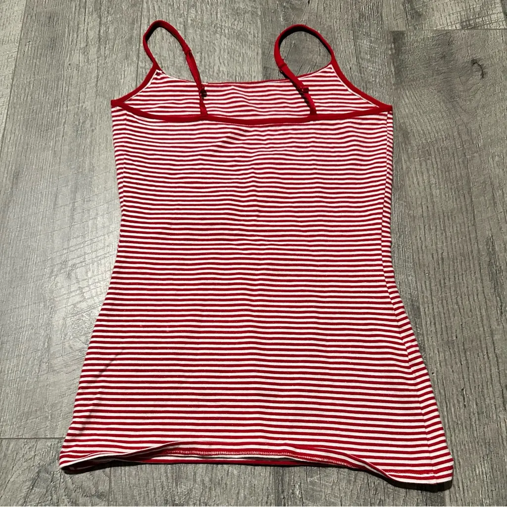 Red White Striped Camisole Tank Top Womens sparkle glitter basic layer small - Image 3