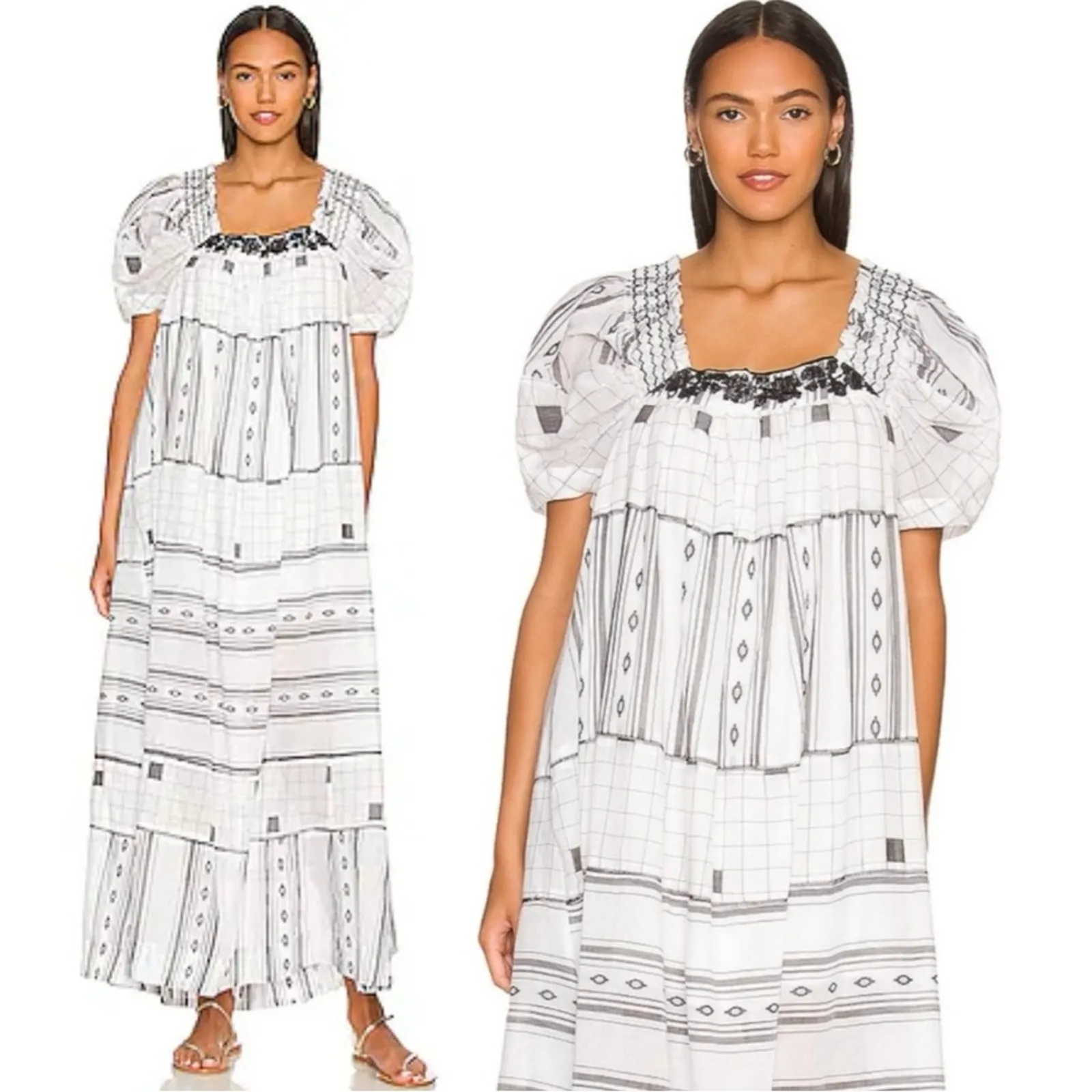 Free People Western Bohemian Jamie Embroidered Maxi Dress Size Large Ethereal - Image 3