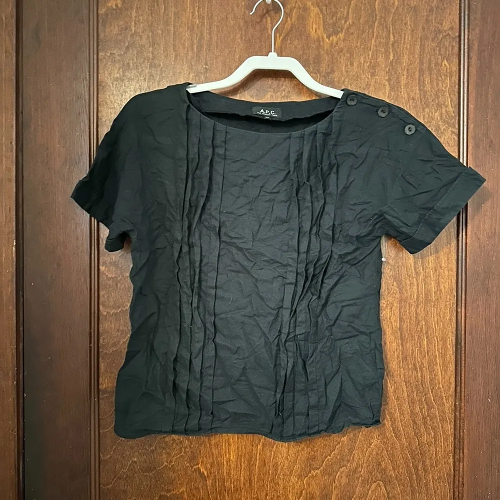 A.P.C. Black Cotton Pleated Blouse XS - Image 2