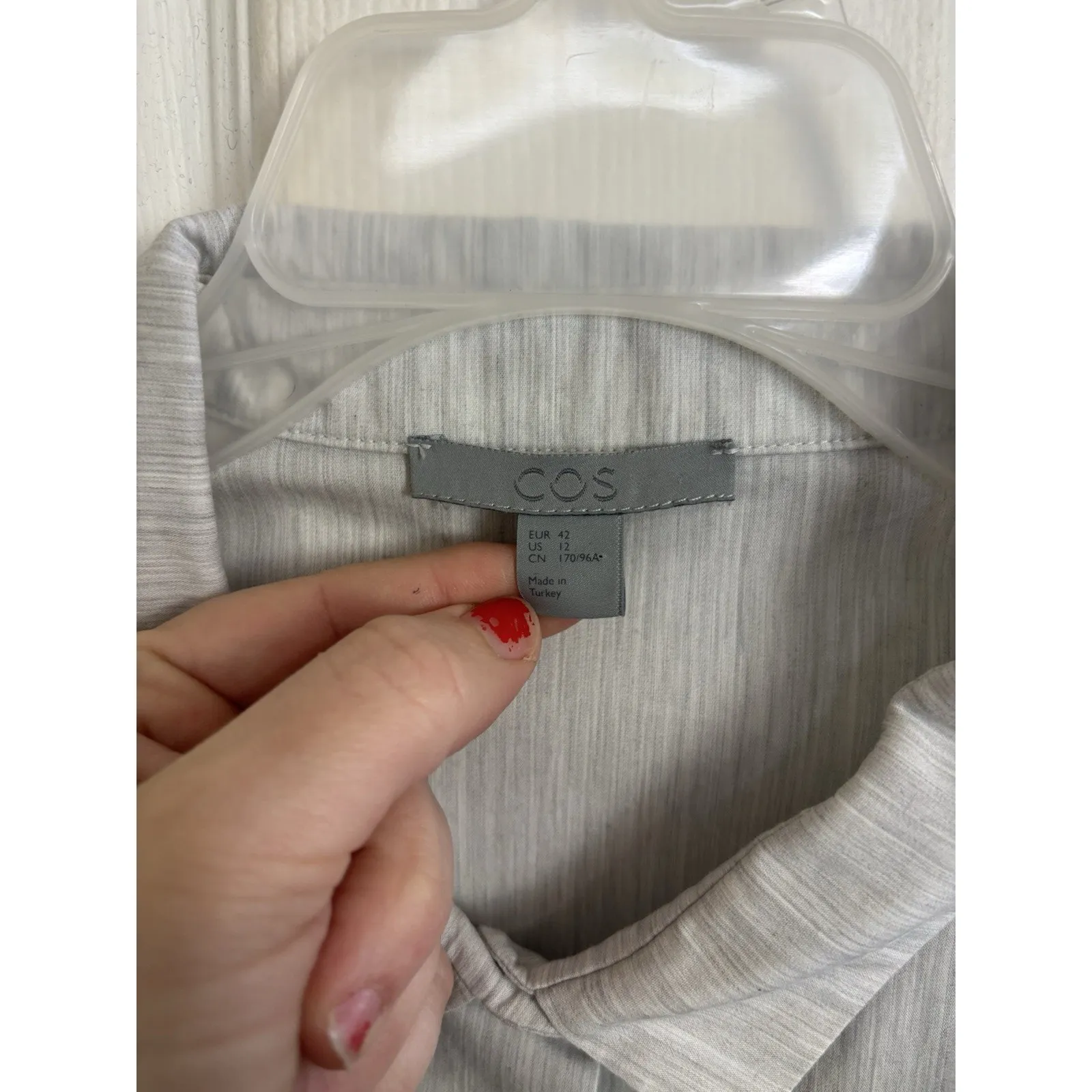 COS  Gray Long Sleeve Shirt Dress Size 12 Lagenlook Minimalist Neutral Drop Waist - Image 3