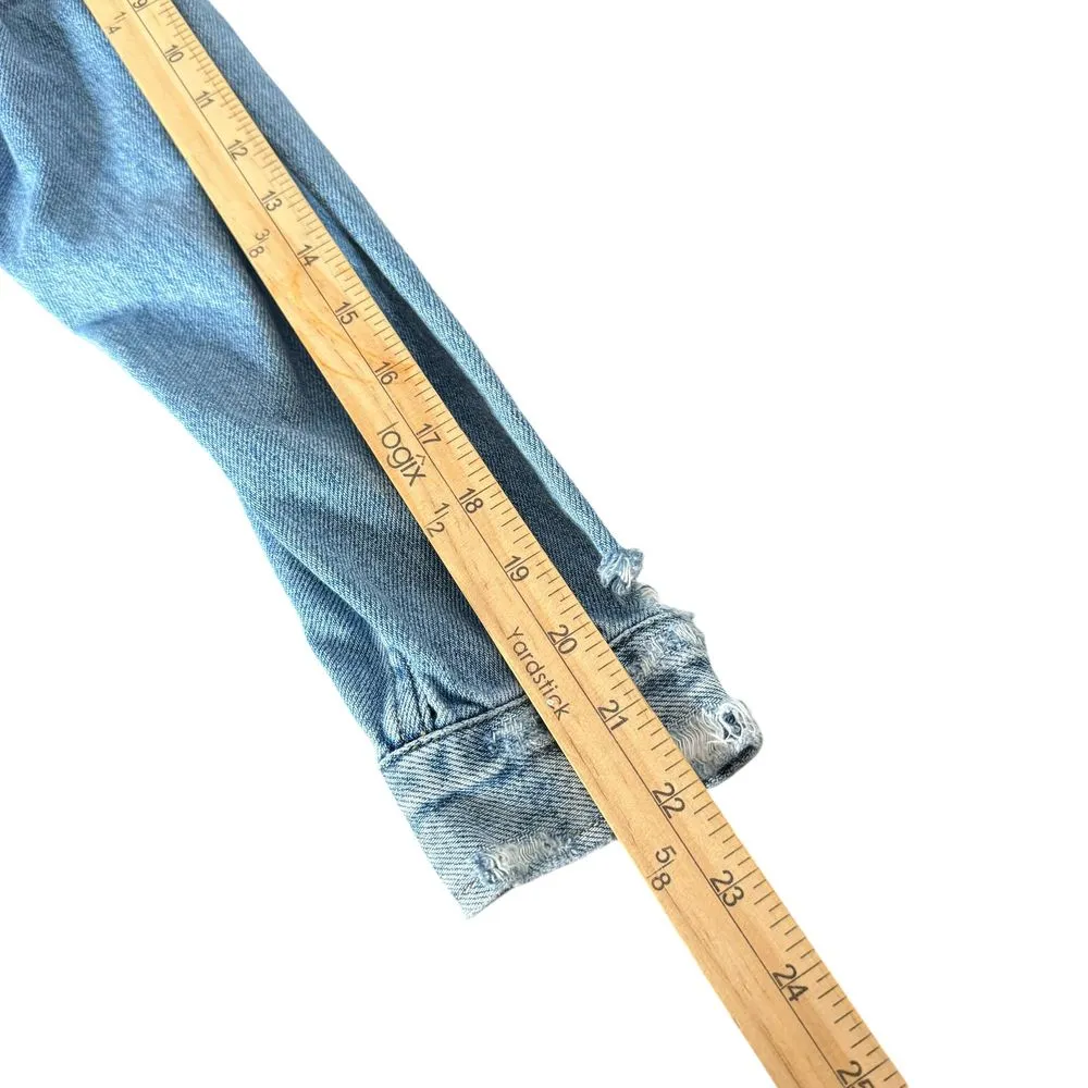 American Eagle Distressed Denim Jacket Women Size XXS Blue‎ Jean Frayed Edgy - Image 13