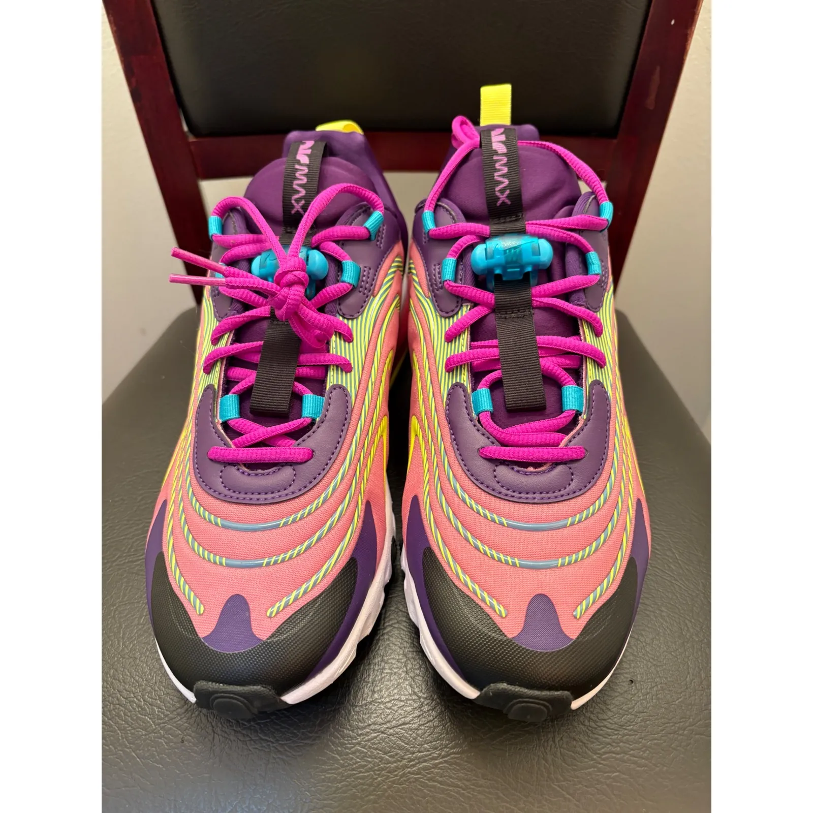 Nike Air Max 270 React Women Running Shoes Purple Pink Yellow Size 11.5 - Image 2