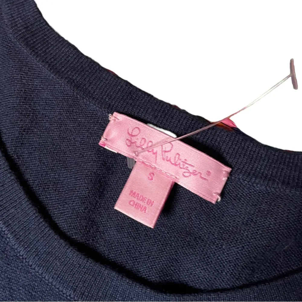 Lilly Pulitzer True Navy FAIRE SWEATER DRESS Sunny Shoulders Crew Neck S DR - Image 9
