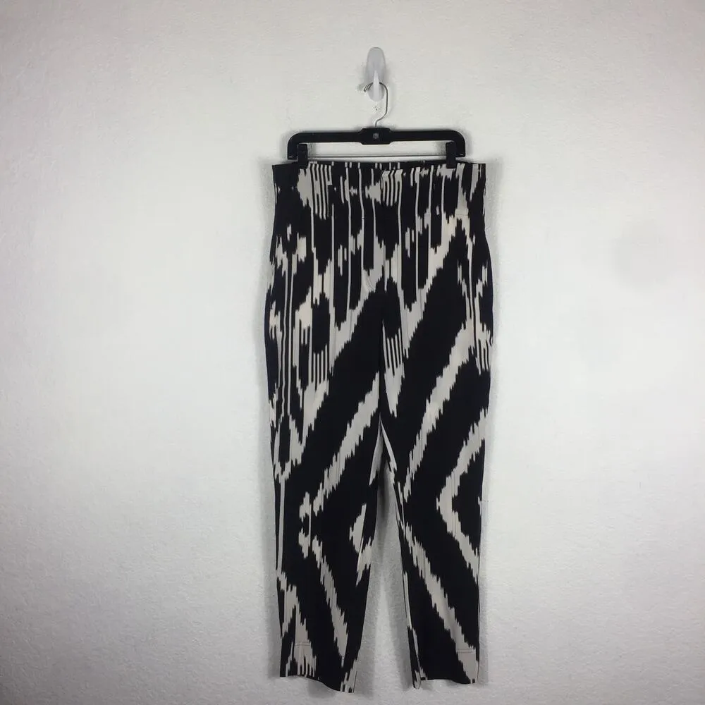 Theory 100% Silk Trousers Gunilla Interlace Ikat Black White Paperbag Pant Sze 6 - Image 3