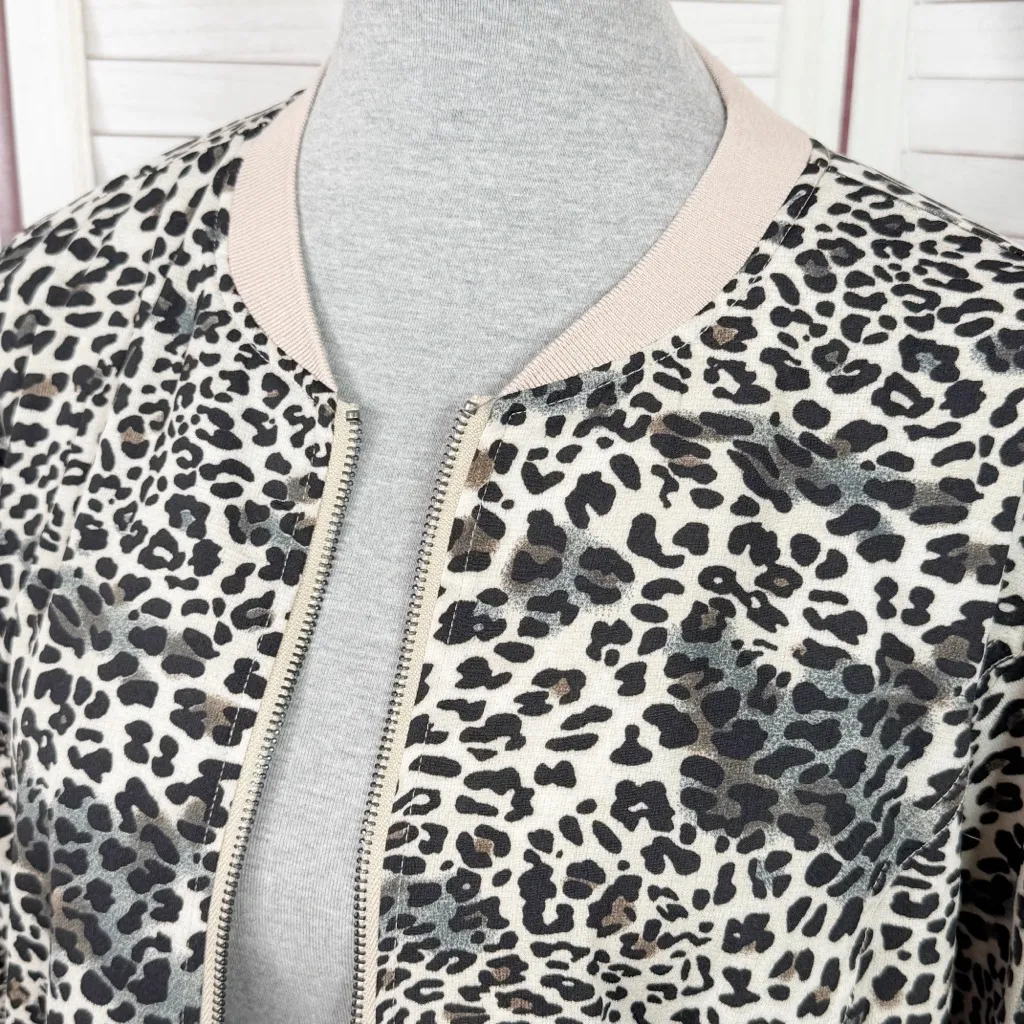 Kori Leopard Print Lightweight Zip Up Bomber Track Jacket Tan Black Medium - Image 5