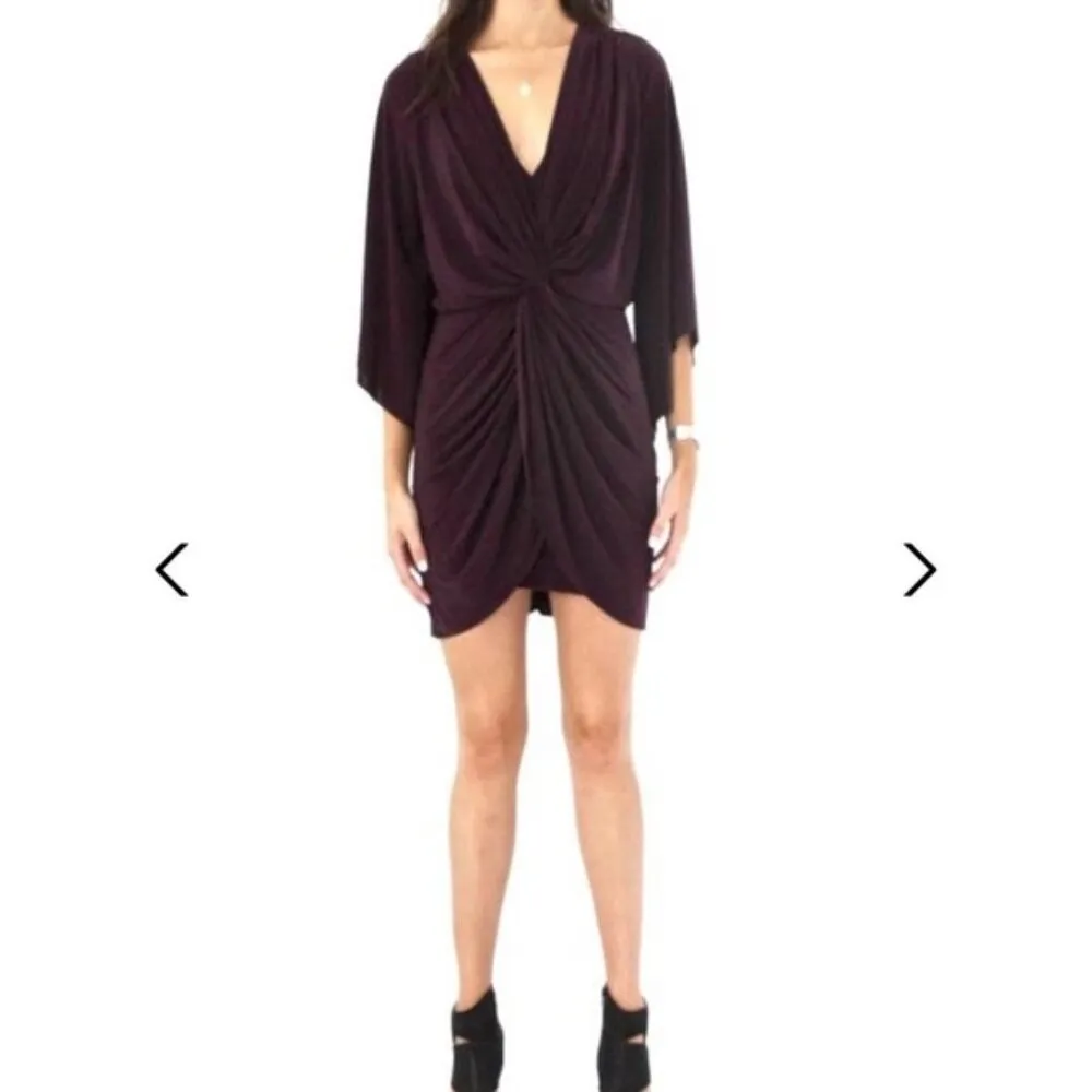 Misa Los Angeles Teget Twist Front Draped Mini Dress Bell Sleeves Plum Purple M - Image 14