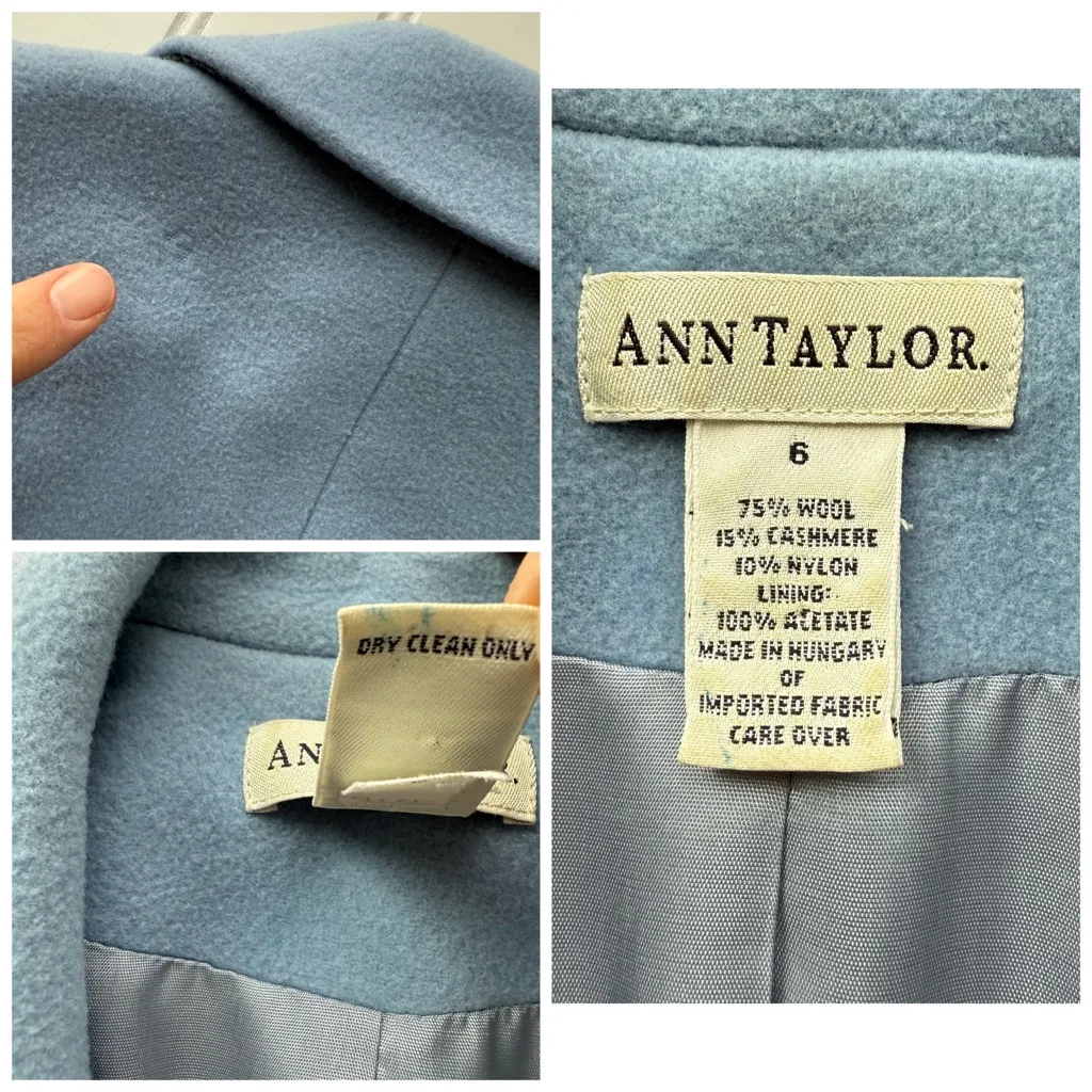 Ann Taylor Wool Cashmere Blazer Jacket Light Blue Periwinkle Size 6 Vintage - Image 6