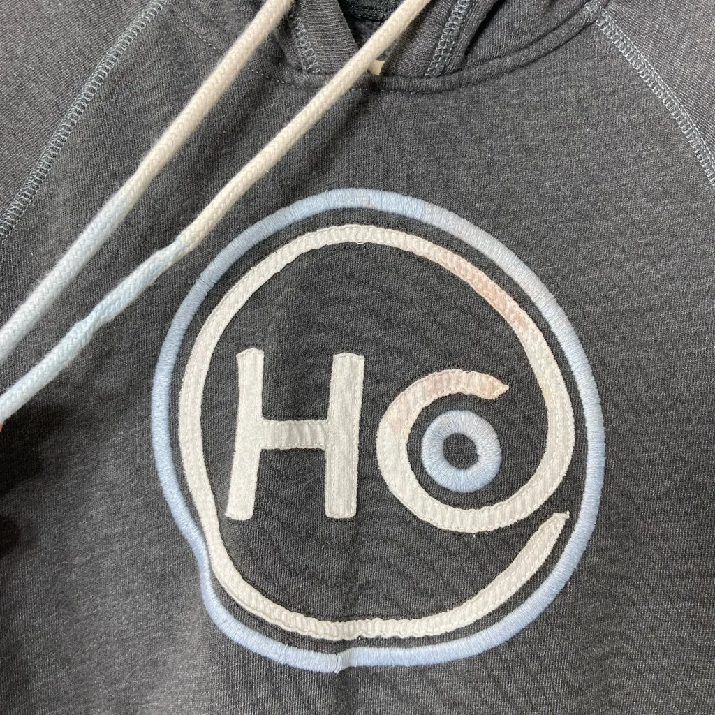 Hollister‎ women’s gray embroidered patch decal pullover hooded sweatshirt small - Image 2