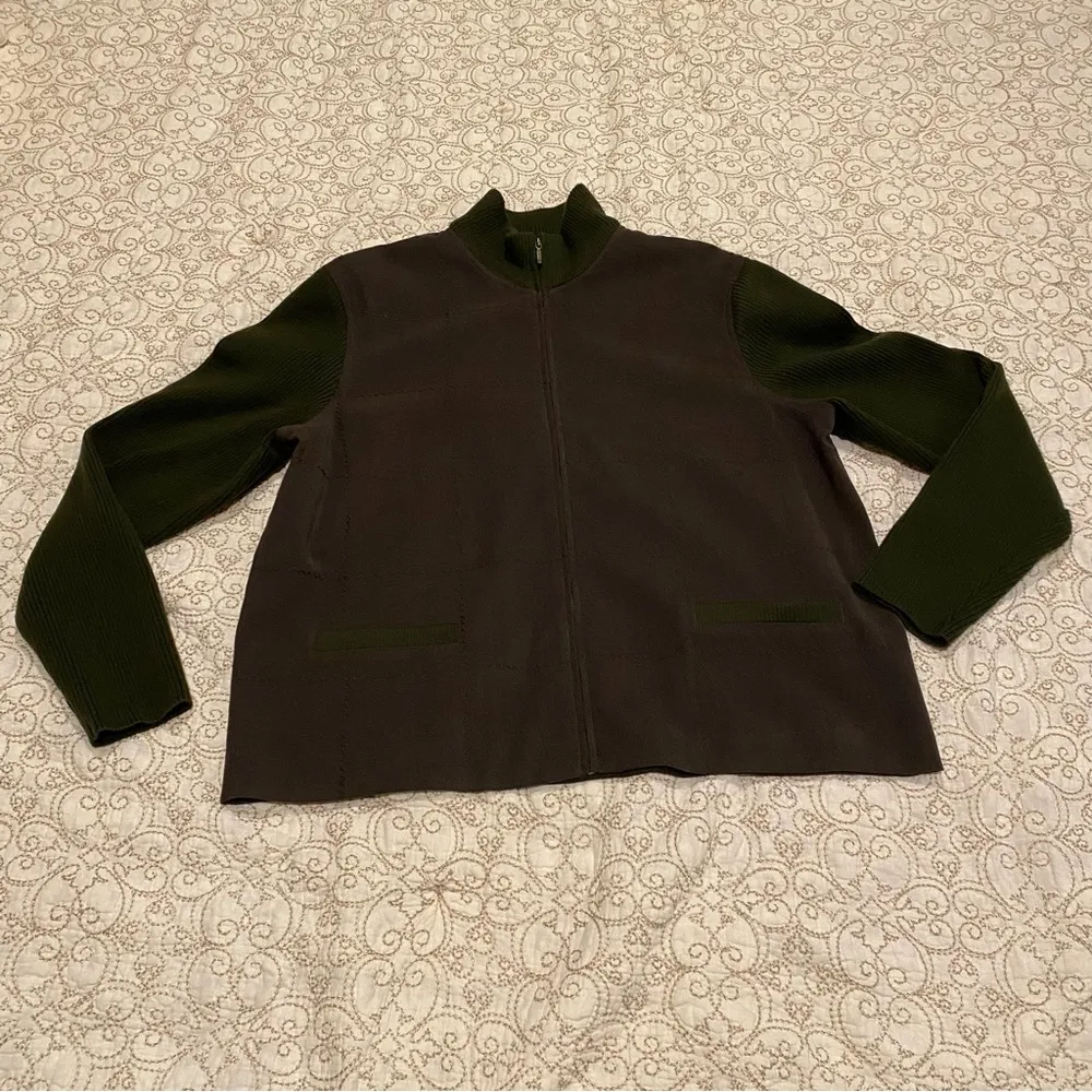 Norton Studio Zip Up Business Suit Jacket Green Size 12P - Image 4