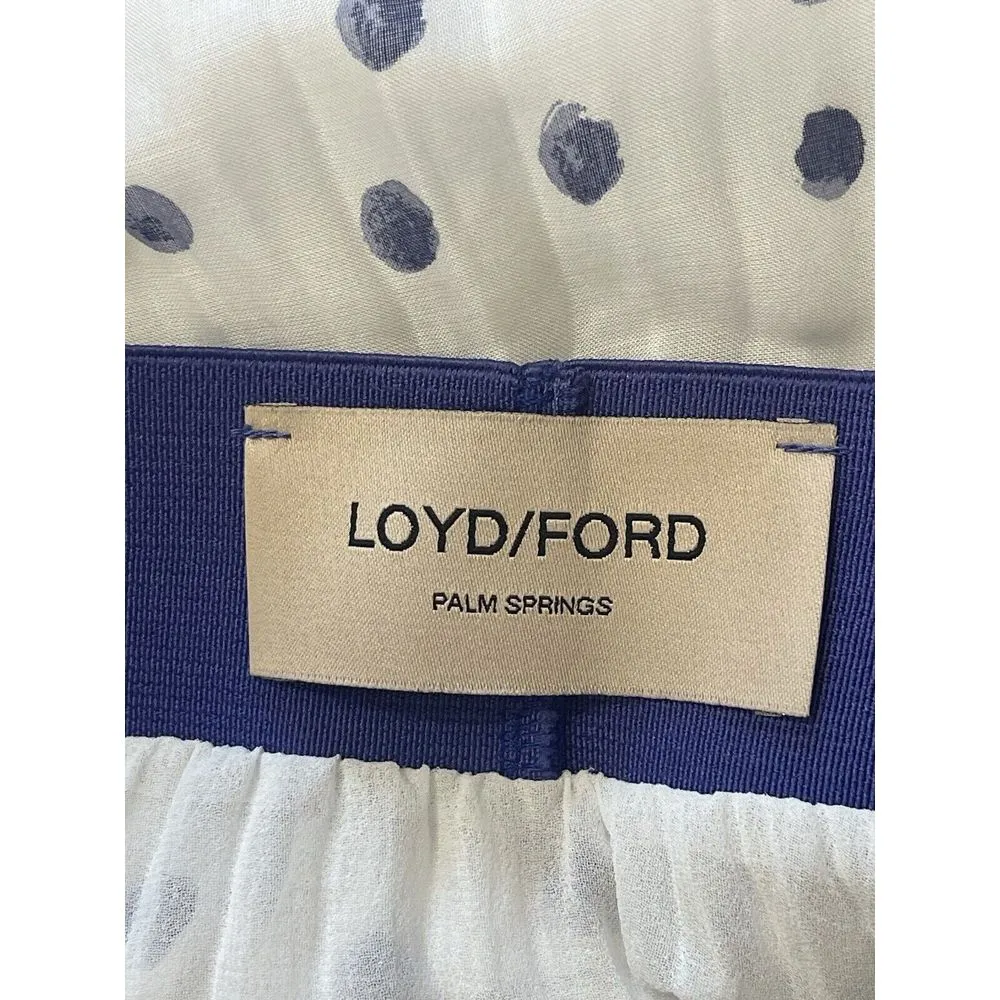 Loyd/Ford Palm Springs Skirt Pleated White Blue‎ Polkadots M Elastic Waist Lined Size M - Image 6