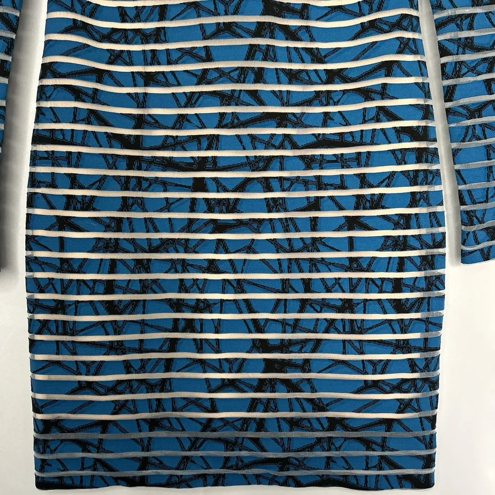 Nicole Miller Womens Mercedes Marble Transparency Dress Size 6 Blue Black Stripe - Image 4