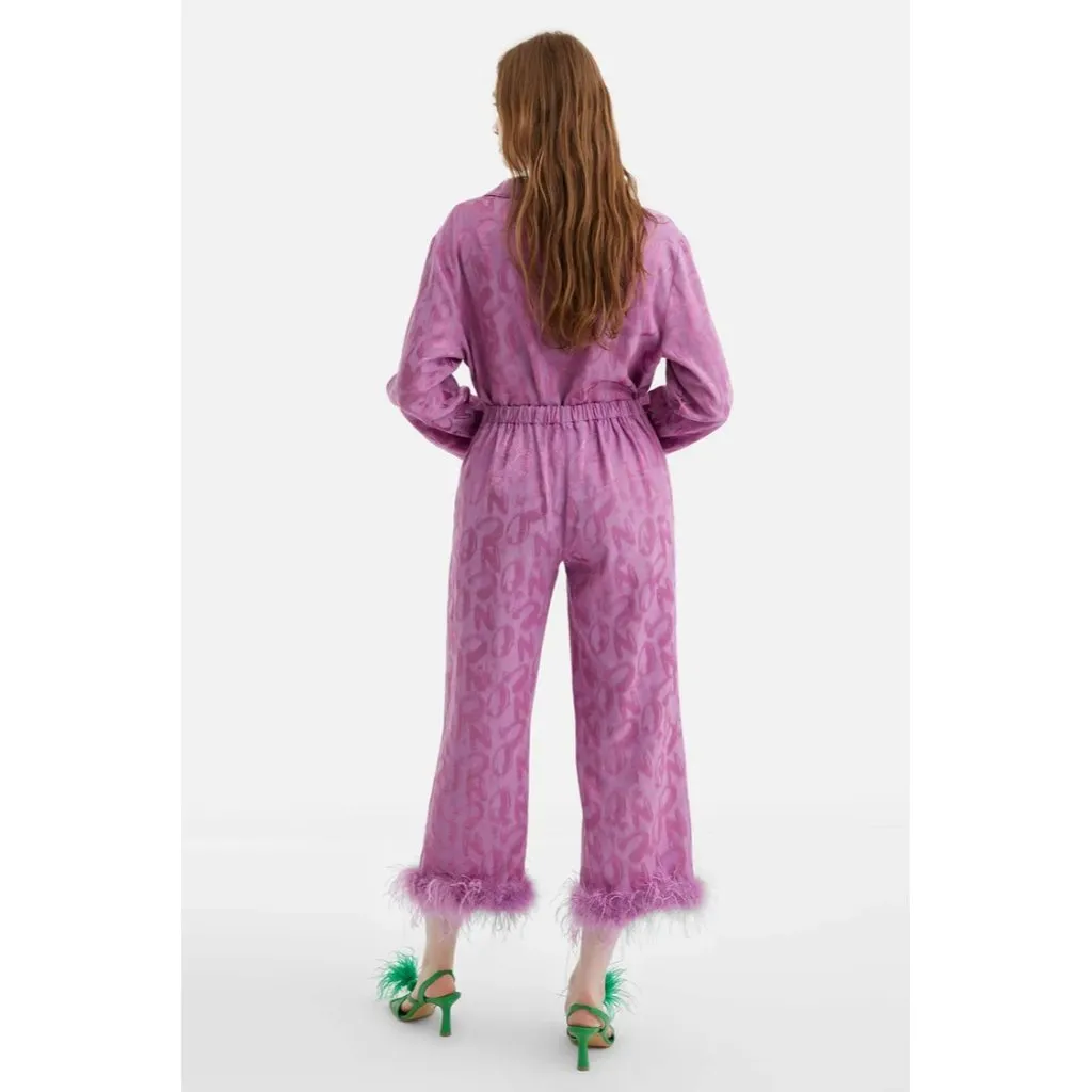Nocturne Button Down Feathered Shirt Pants Matching Set Lilac Purple Womens Size Size XS - Image 3