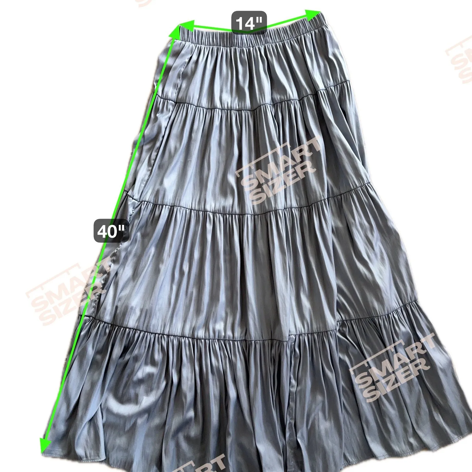 Tahari Tiered Maxi Skirt Metallic Silver Elastic Waist Y3K Boho Chic Clean Girl - Image 8