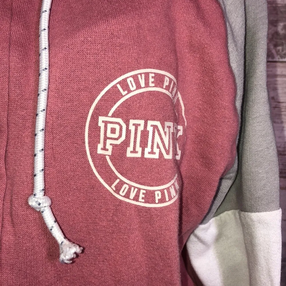 Victoria’s Secret pink sweatshirt size XS tri colored hoodie pink vs top zip up‌ - Image 3