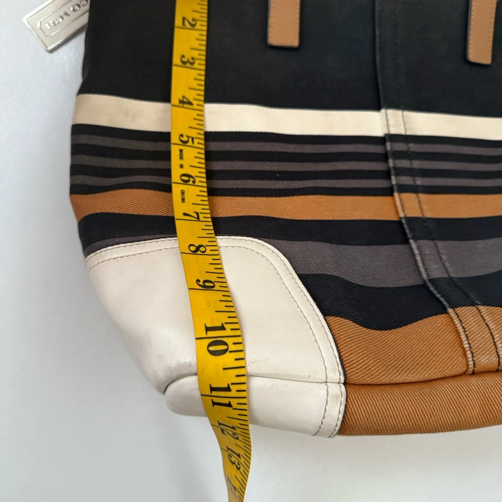 Coach Hadley Shoulder Tote Dual Straps Striped Canvas Leather Travel Bag - Image 14