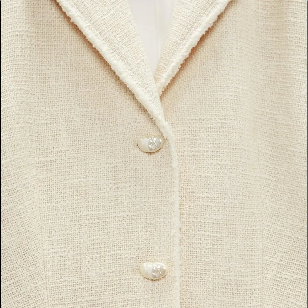 Zara Tweed TEXTURED COTTON BLAZER W/ POCKETS PEARL BUTTONS BEIGE NEW - Image 8