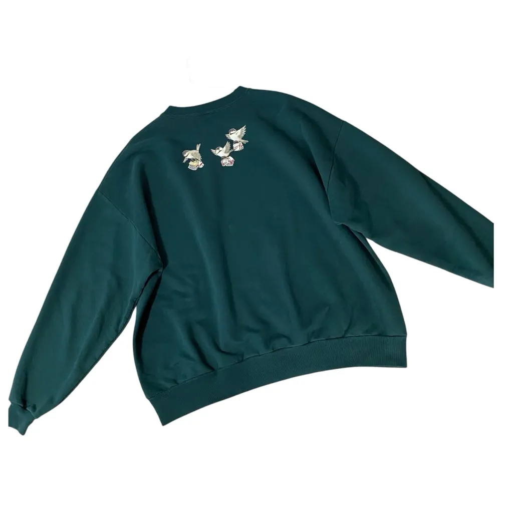 VINTAGE 90s MORNING SUN Birds & Birdhouse Sweatshirt Green Size XL - Image 4