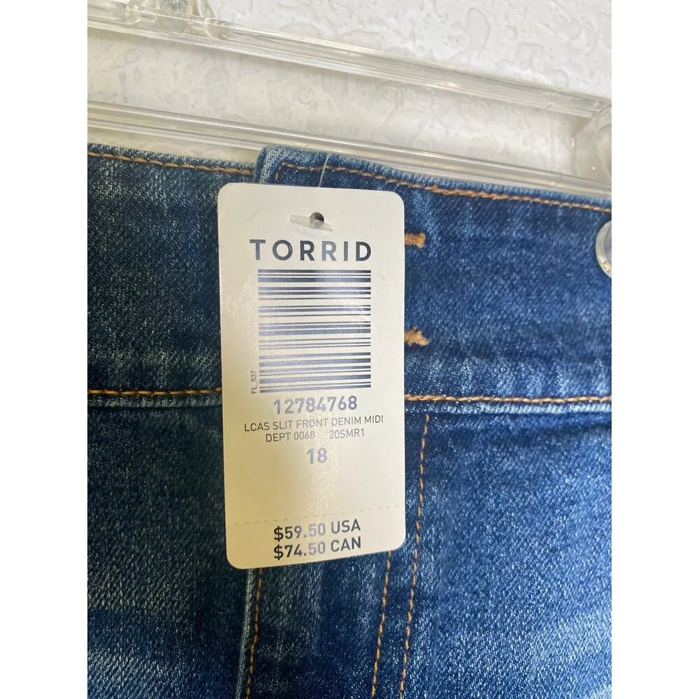 Torrid Slit Front Denim Jean Midi Skirt NWT Sz 18 Cotton Pencil Whiskered - Image 2