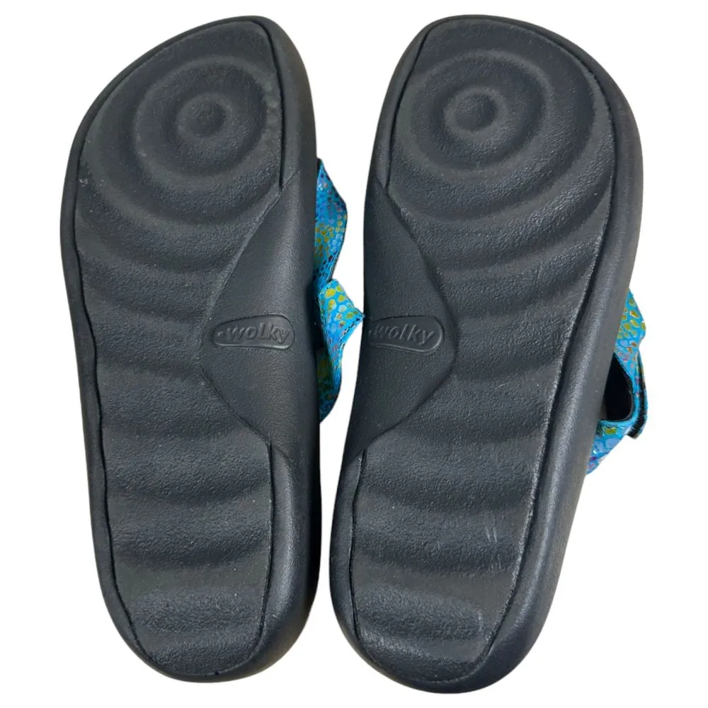 Wolky Tahiti Teal Leather Flip Flop Platform Sandals EU Size 43 US 11/11.5 Blue - Image 4