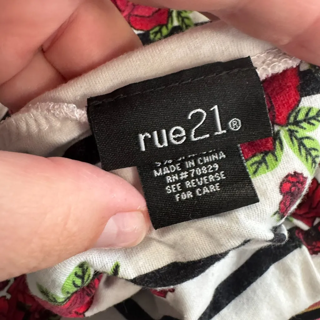 Rue21 Wide Band Floral Striped Mini Skirt Juniors Size Medium Cotton & Spandex - Image 4