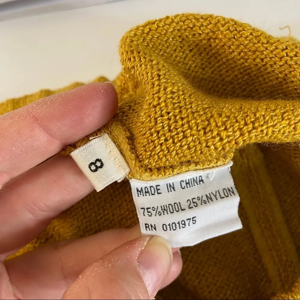 Vintage Mustard Yellow Pointed Hem Rhinestone Midi Knit Skirt Gold Size 8 - Image 6