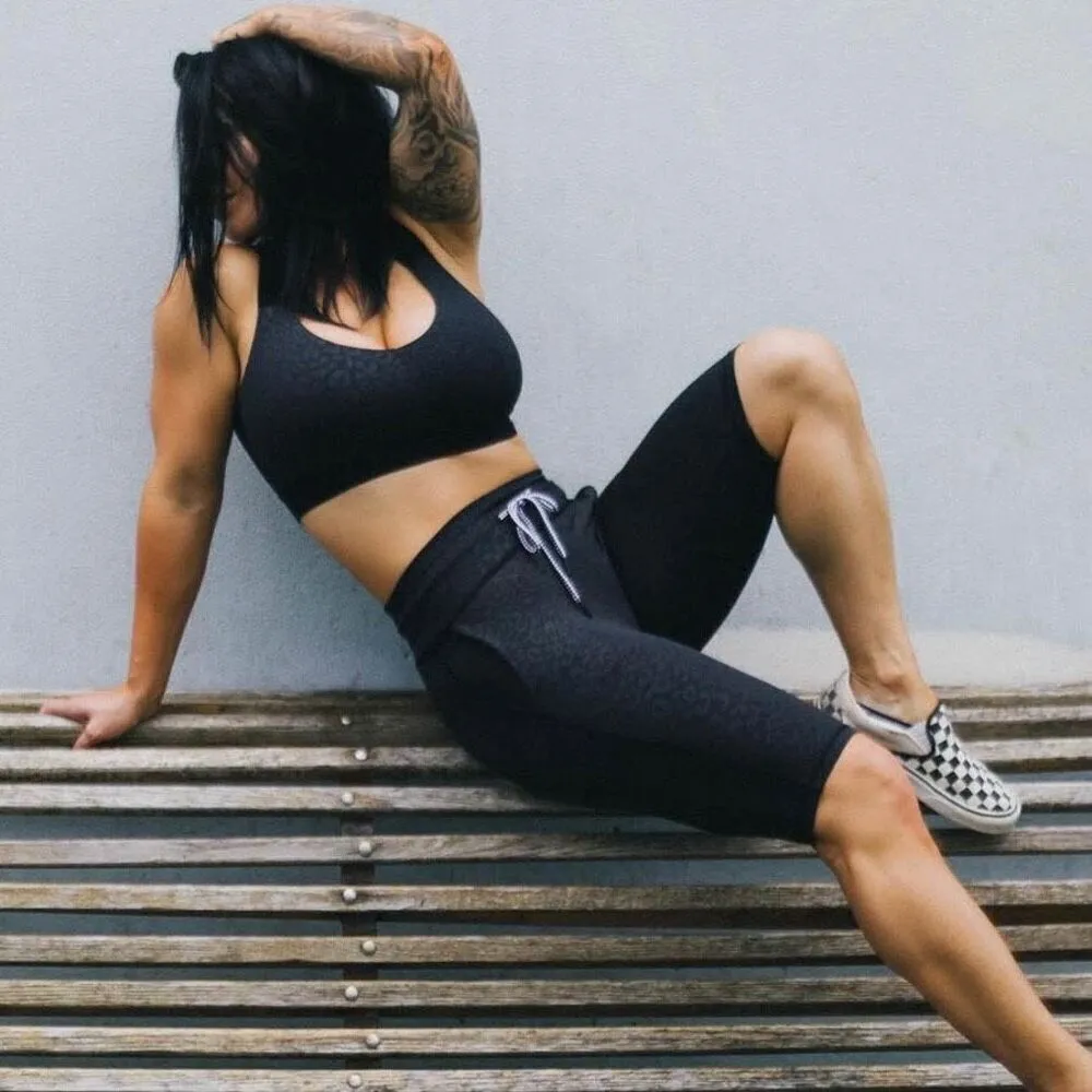 Celestial Bodiez black leopard power biker shorts size small euc - Image 13