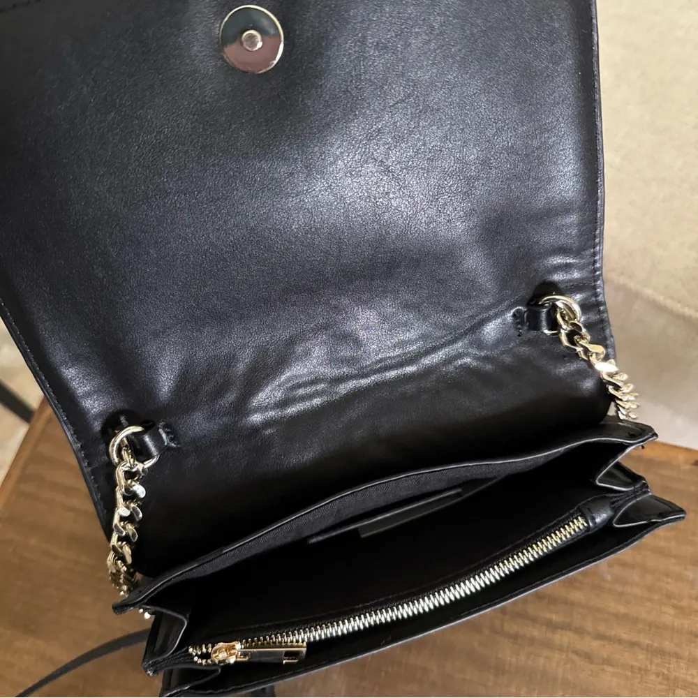 Zara Faux Leather Crossbody Clutch Bag Black With Gold Hardware - Image 6