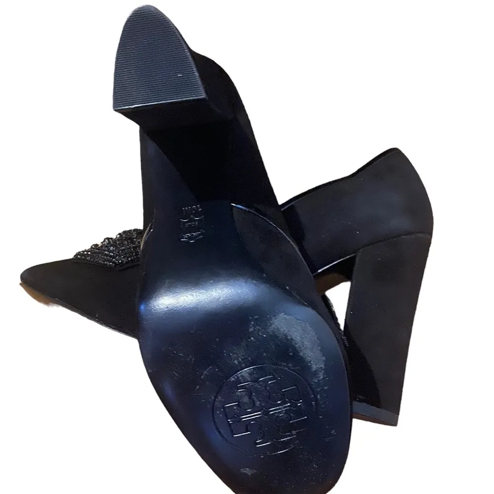 Tory Burch black Carissa Pump Soho Lux Suede Size 10 Heeled Loafer Shoes. - Image 4