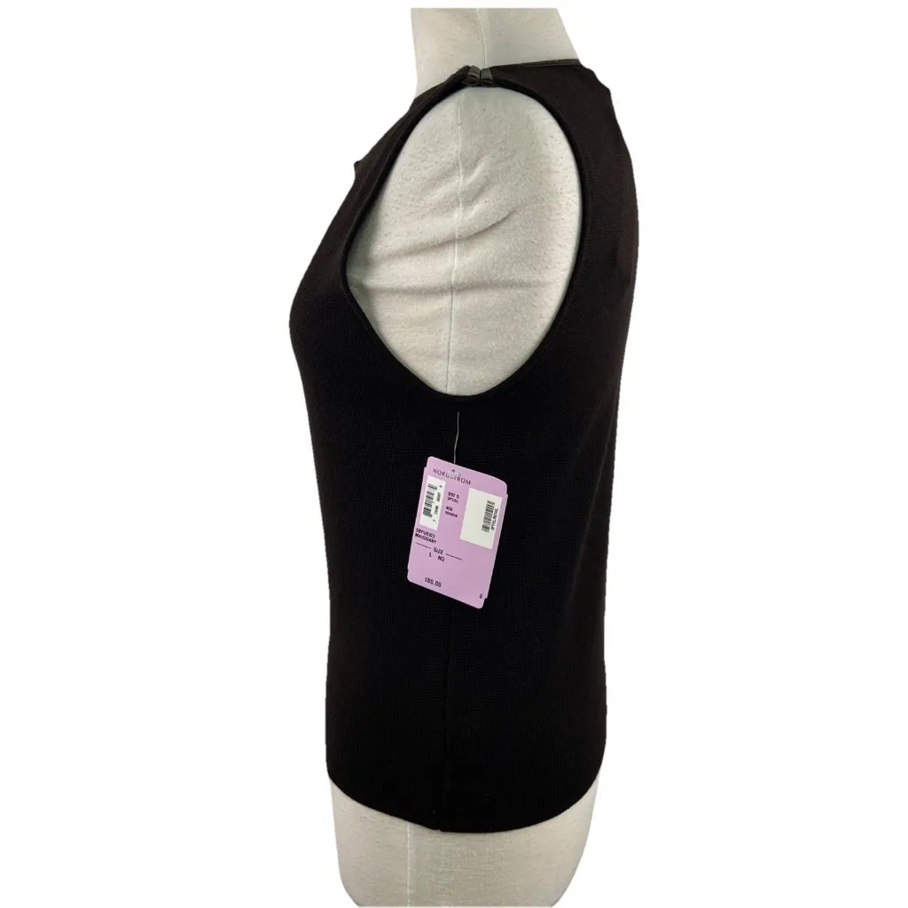 Dana Buchman LP Dark Brown Merino Wool Leather Trim Knit Shell Tank Top Fitted - Image 4