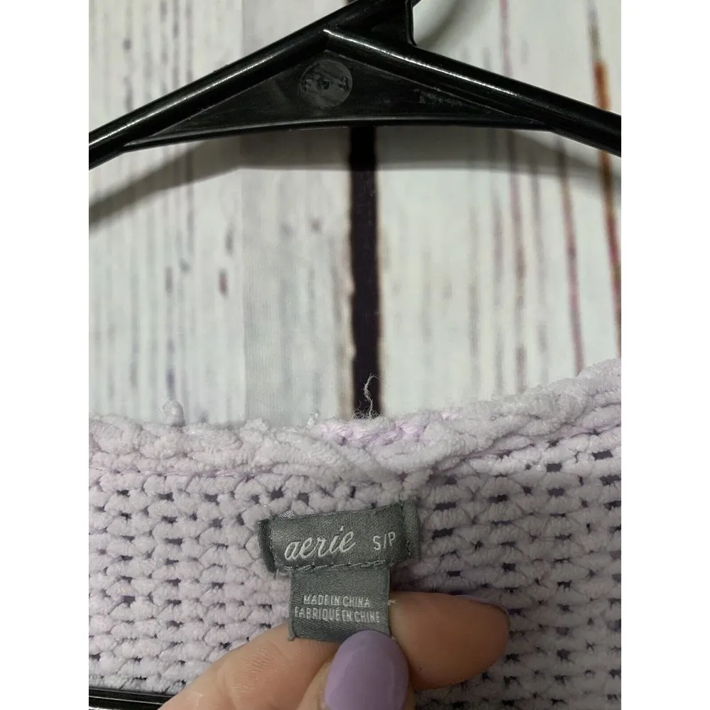Aerie Oversized Chunky Loose Knit Split Hem Hooded Sweater -Lavender /Size Small - Image 2