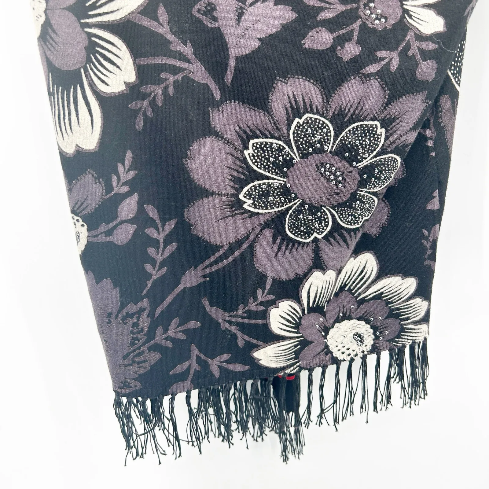 Desigual Womens Boho Dark Detroit Fringe Floral Open Front Knit Cardigan Size L - Image 6