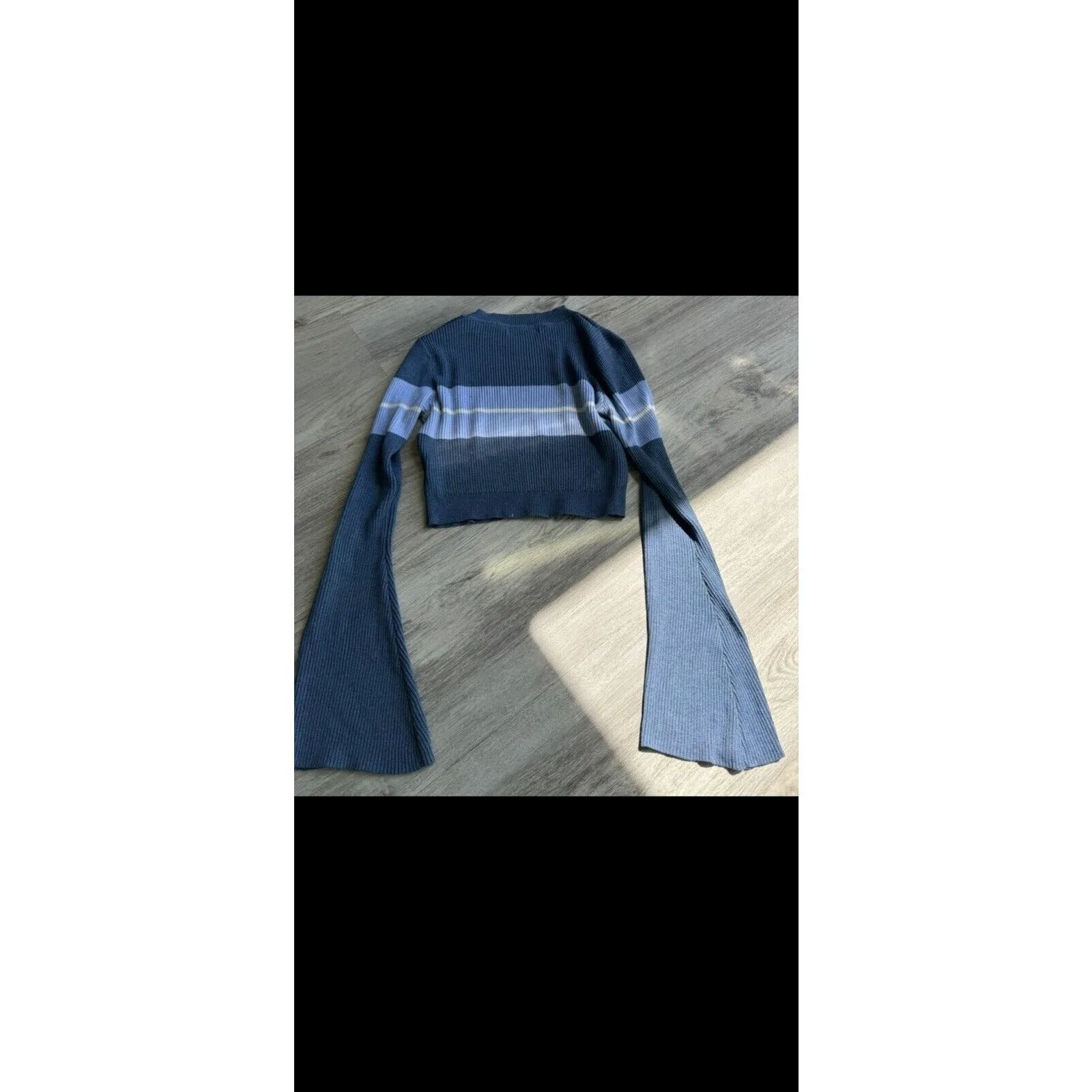 Women Junior Blue Stripped Long Sleeve Crop Color block Sweater Shein #488‎ - Image 5