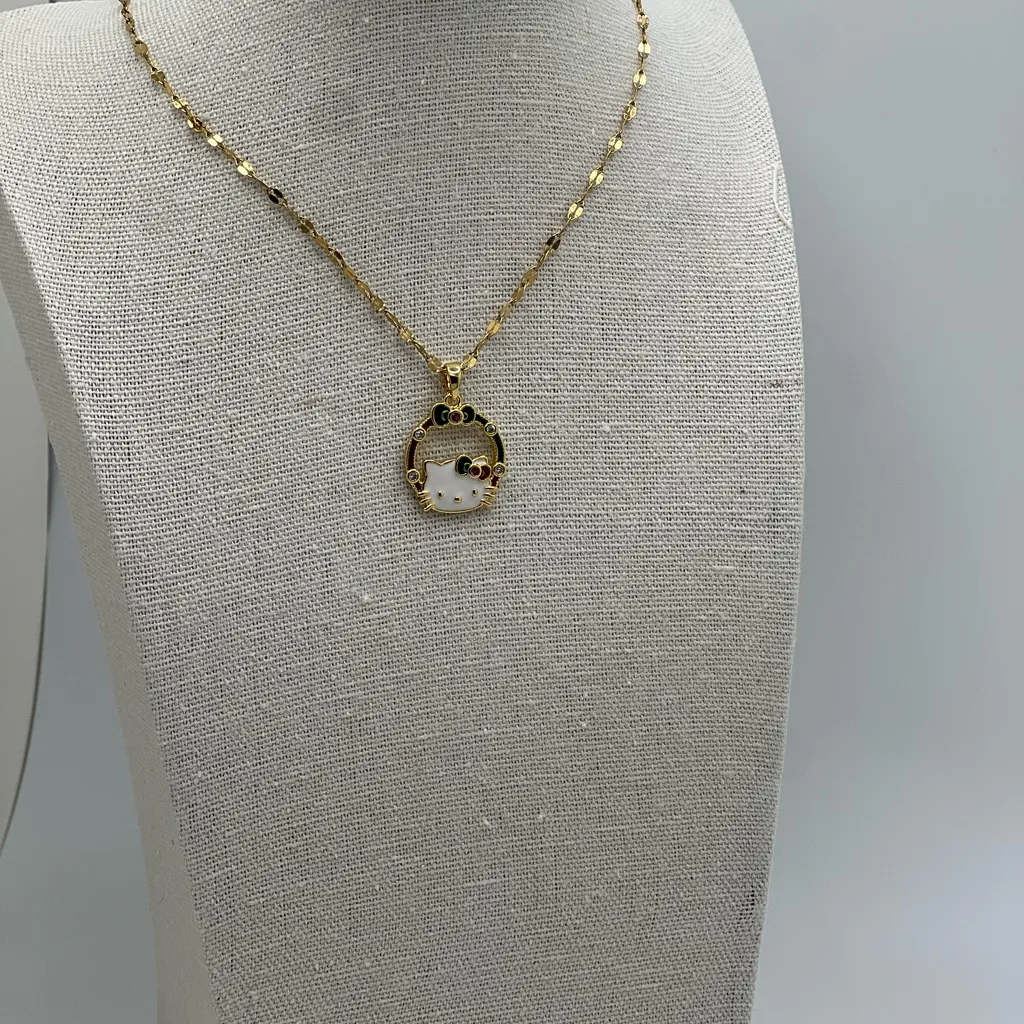 Sweet Christmas Hello Kitty Pendant Necklaces Stainless Steel Chain. NEW Gold - Image 4