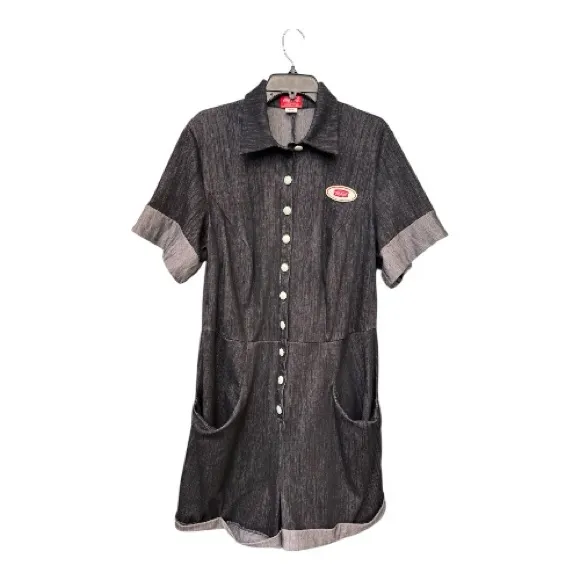 Unique Vintage Coca-Cola Button Front Romper 2X/18 Black Denim Retro 1950s - Image 2