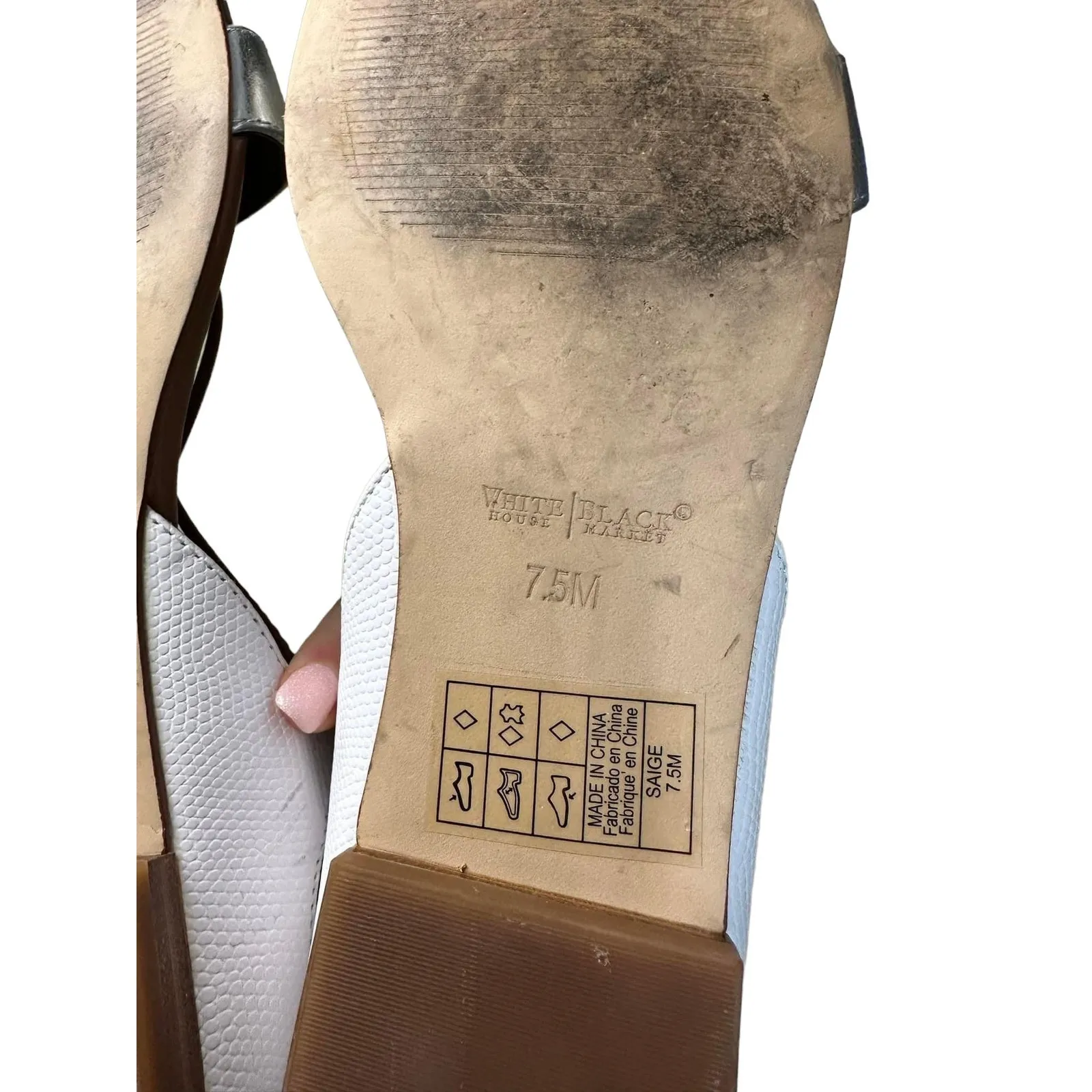 White House Black‎ Market White Silver Lace Up Open Toe Strappy Flats Size 7.5 - Image 8